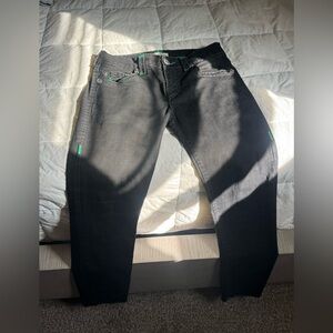 True Religion Black Slim Jeans with Green Details